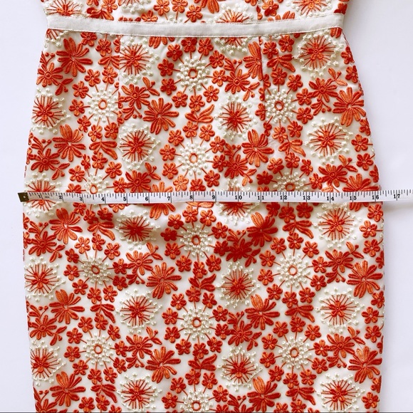 MUSE sz 2 Embroidered Floral Orange Sheath Dress Scalloped Back - Picture 15 of 17